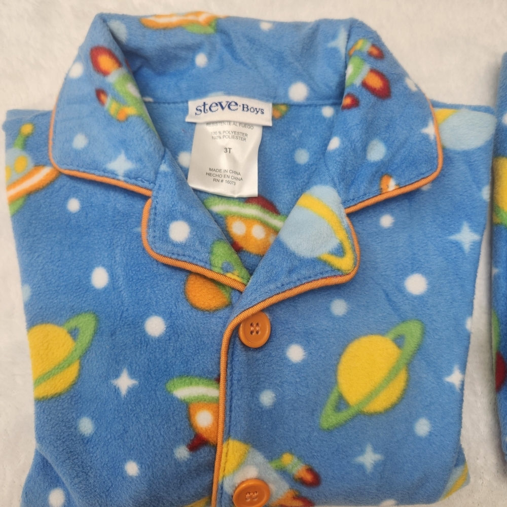 Steve Flame Resistant Intergalactic Adventure Fleece Pajama Set - Blue Size 3T - Picture 6 of 10